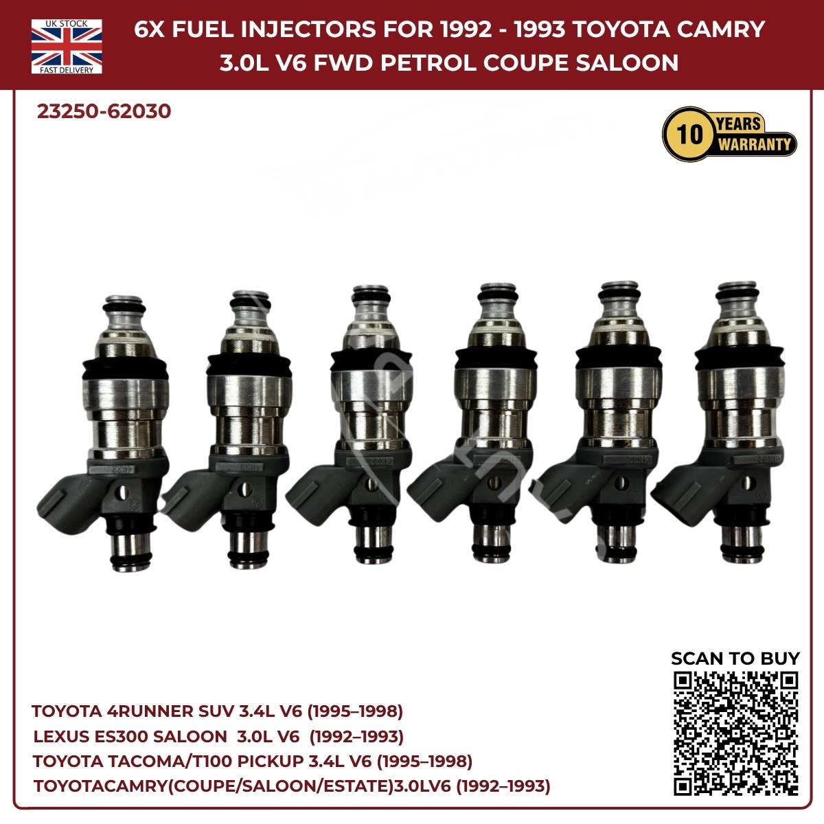 6x Fuel Injectors Set – Fits 1995–1998 Toyota 4Runner 3.4L V6 Petrol SUV (AWD/RWD) | Part #132