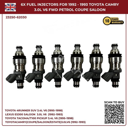 6x Fuel Injectors Set – Fits 1995–1998 Toyota 4Runner 3.4L V6 Petrol SUV (AWD/RWD) | Part #132