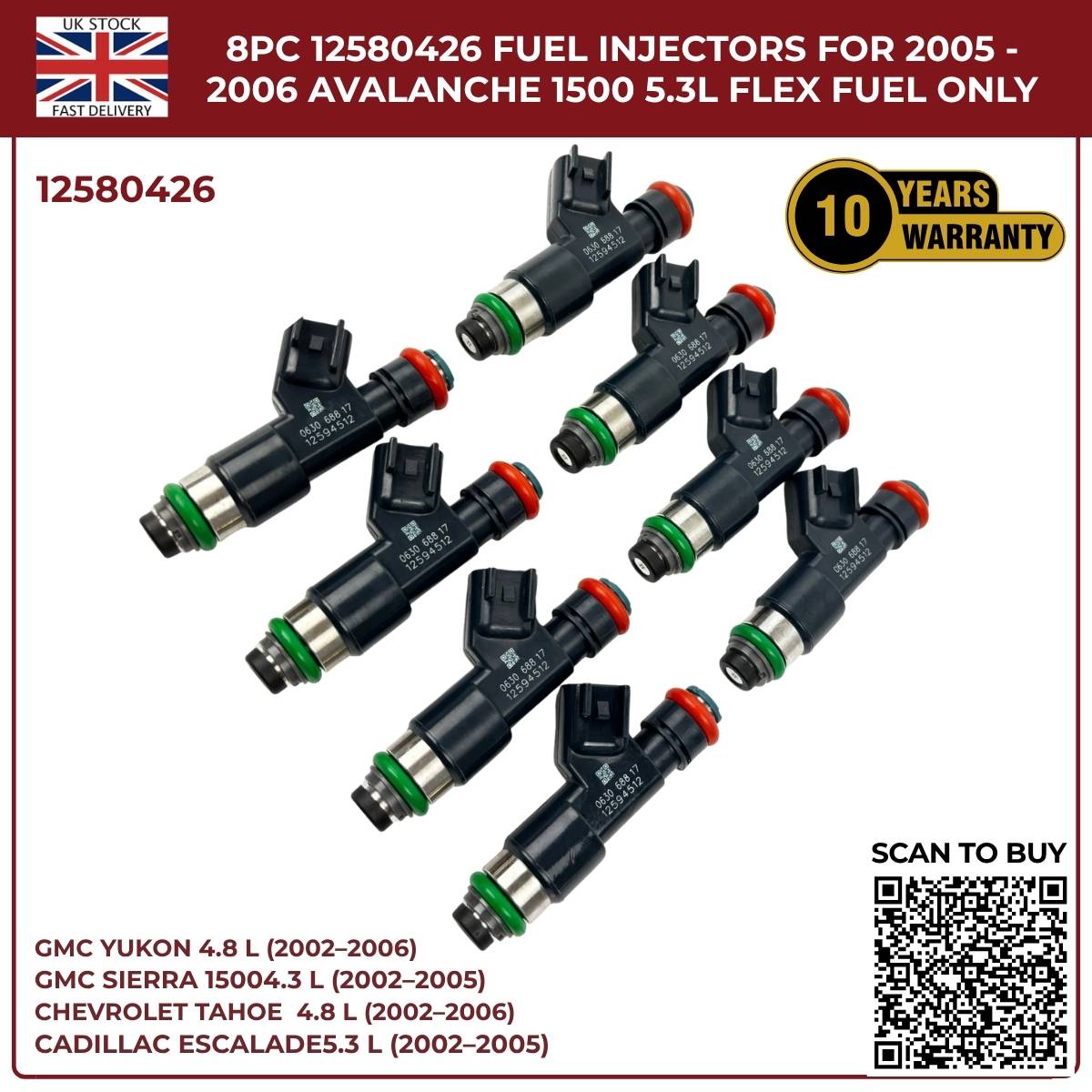 8x OEM Fuel Injectors 25326903 – Fits 2002–2006 Cadillac Escalade ESV 5.3L & 6.0L Petrol