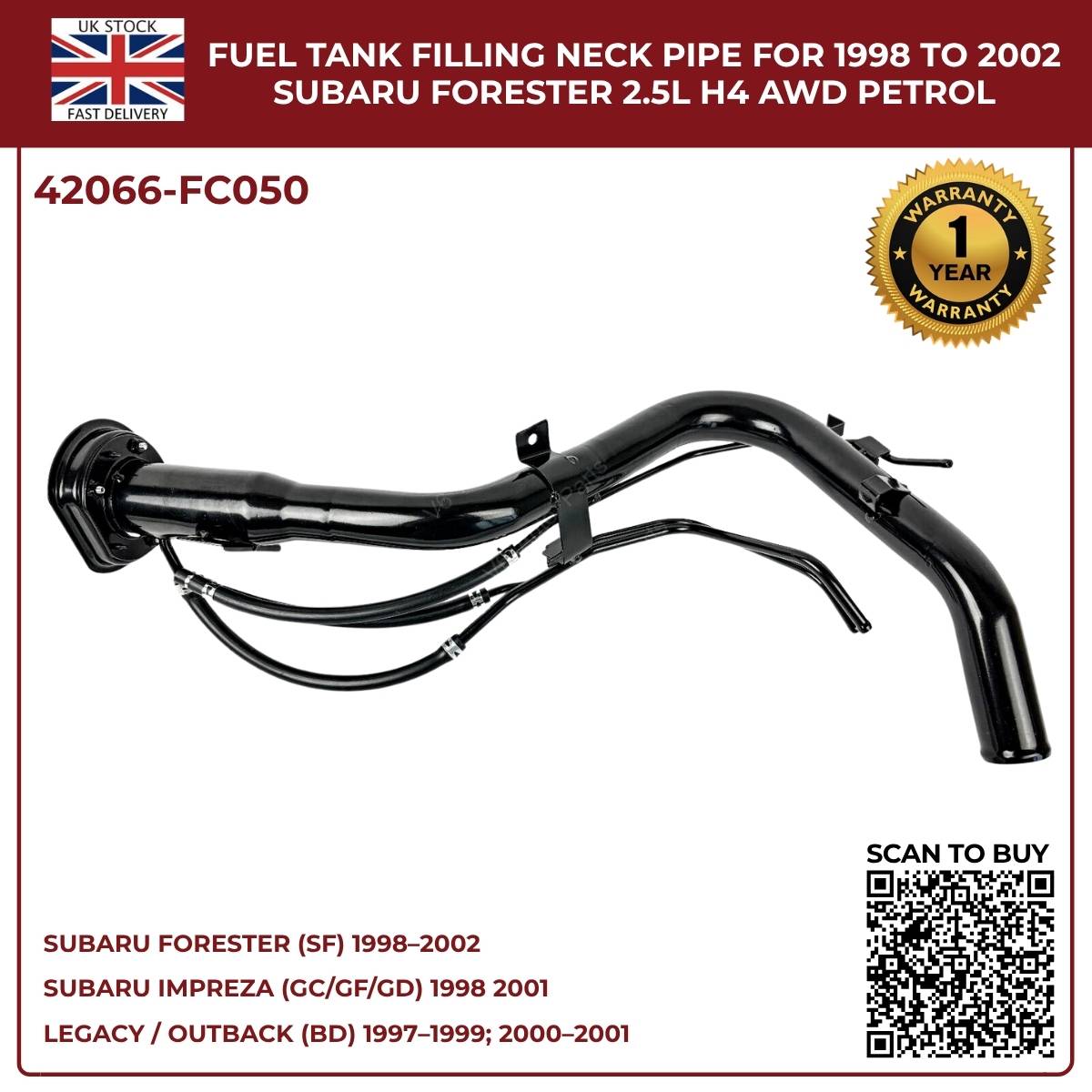 image of Subaru Forester 1998 to 2002 fuel filler pipe 42066FC050