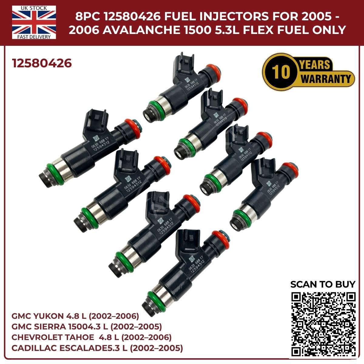 8x OEM Fuel Injectors 25326903 – Fits 2002–2006 Cadillac Escalade ESV 5.3L & 6.0L Petrol