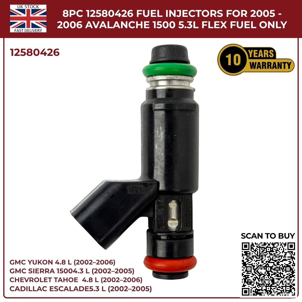 8x OEM Fuel Injectors 25326903 – Fits 2002–2006 Cadillac Escalade ESV 5.3L & 6.0L Petrol