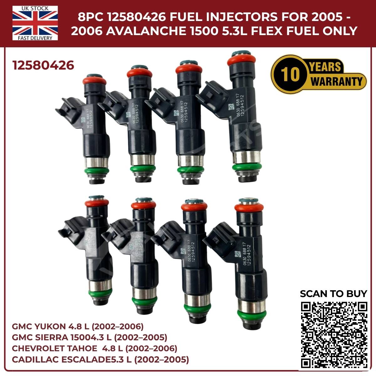 8x OEM Fuel Injectors 25326903 – Fits 2002–2006 Cadillac Escalade ESV 5.3L & 6.0L Petrol