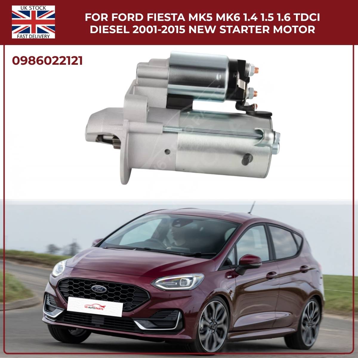 For Ford Fiesta MK5/MK6 1.4 1.5 1.6 TDCi Diesel Starter Motor (2001–2015)