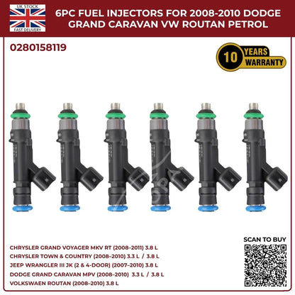 6x Fuel Injectors 04861667AA – Fits 2007‑2010 Jeep Wrangler MKIII 3.8L Petrol AWD
