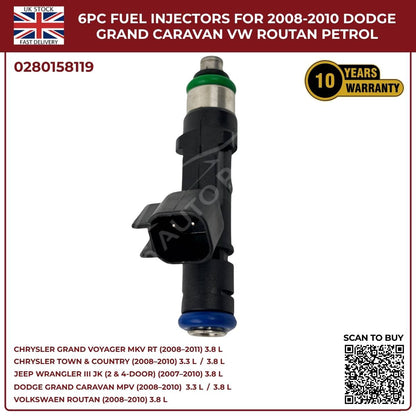 6x Fuel Injectors 04861667AA – Fits 2007‑2010 Jeep Wrangler MKIII 3.8L Petrol AWD