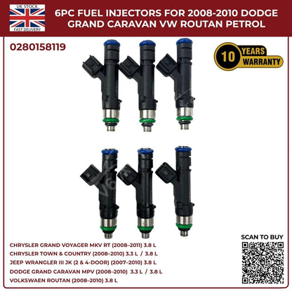 6x Fuel Injectors 04861667AA – Fits 2007‑2010 Jeep Wrangler MKIII 3.8L Petrol AWD