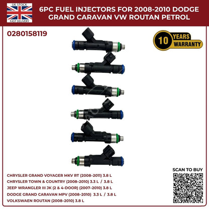 6x Fuel Injectors 04861667AA – Fits 2007‑2010 Jeep Wrangler MKIII 3.8L Petrol AWD