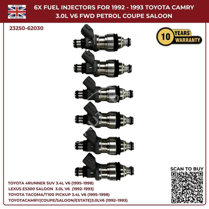 6x Fuel Injectors Set – Fits 1995–1998 Toyota 4Runner 3.4L V6 Petrol SUV (AWD/RWD) | Part #132