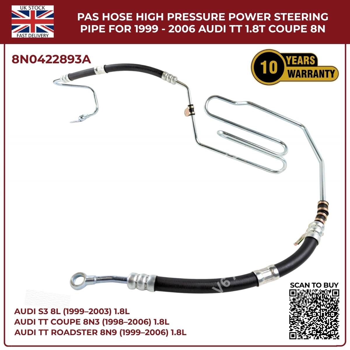 Power Steering Oil Cooling High‑Pressure Hose Pipes for Audi TT Quattro 1998–2006