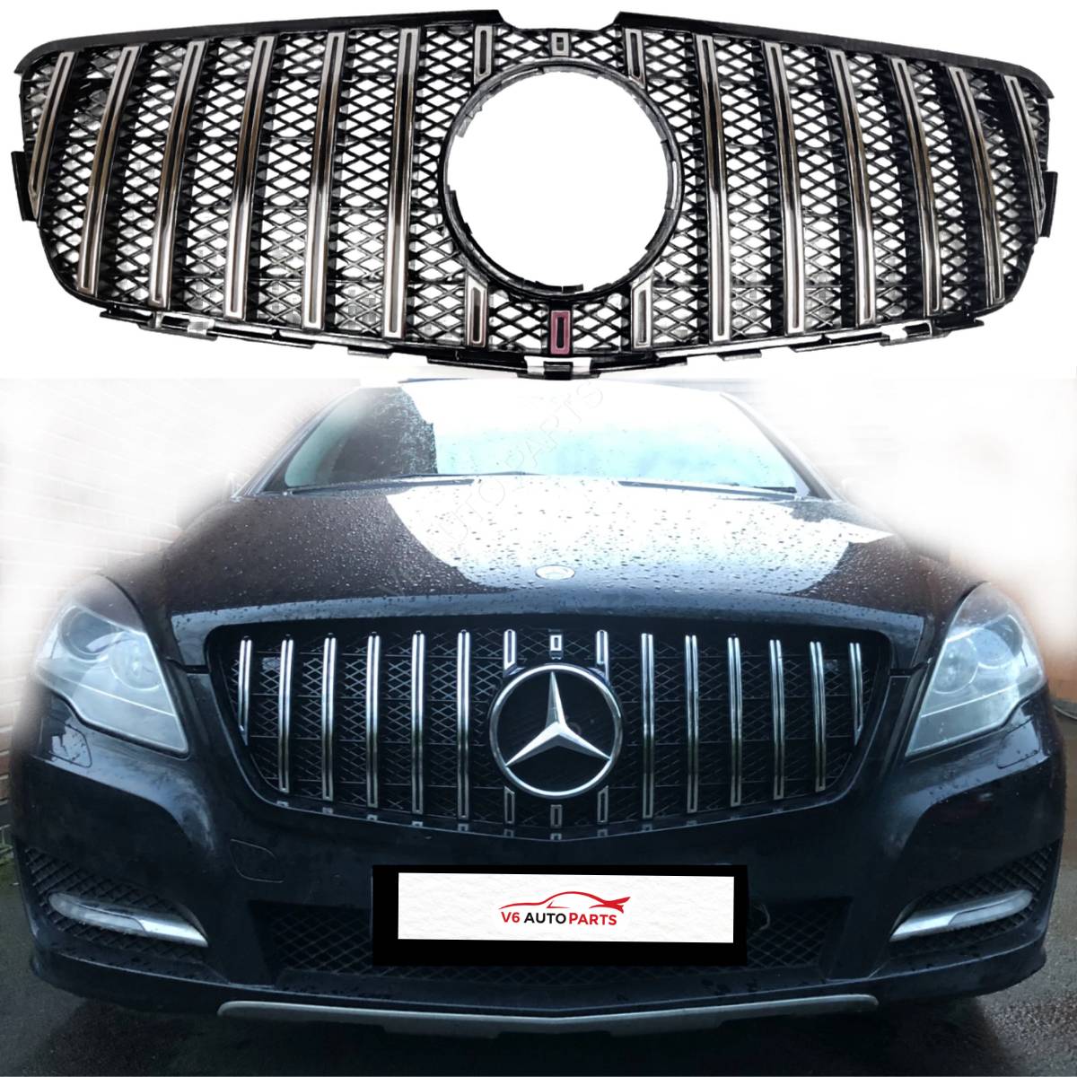 For Mercedes R-Class W251 Front Bumper Grille – Chrome Panamericana (2011–2017, R300/R280)