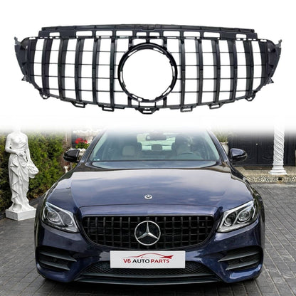 Front Bumper Gloss Black GT Style Grille – Fits Mercedes-Benz E-Class S213 E200 Avantgarde (2016–2021 AMG Look)