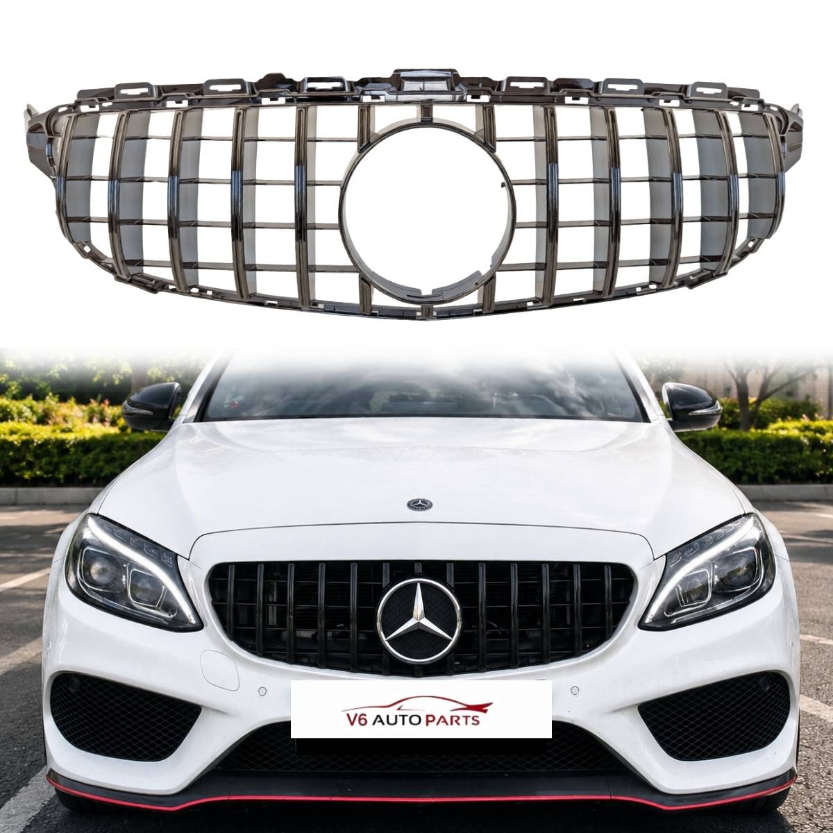 Mercedes Benz C-Class A205 C200d / C300 (2016–2018) Front Radiator Gloss Black Grille – Premium Replacement