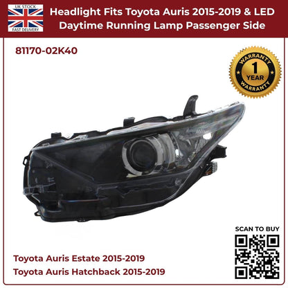 Image of Toyota Auris Passenger Side Headlamp with Daytime Running Light – 81170-02K40