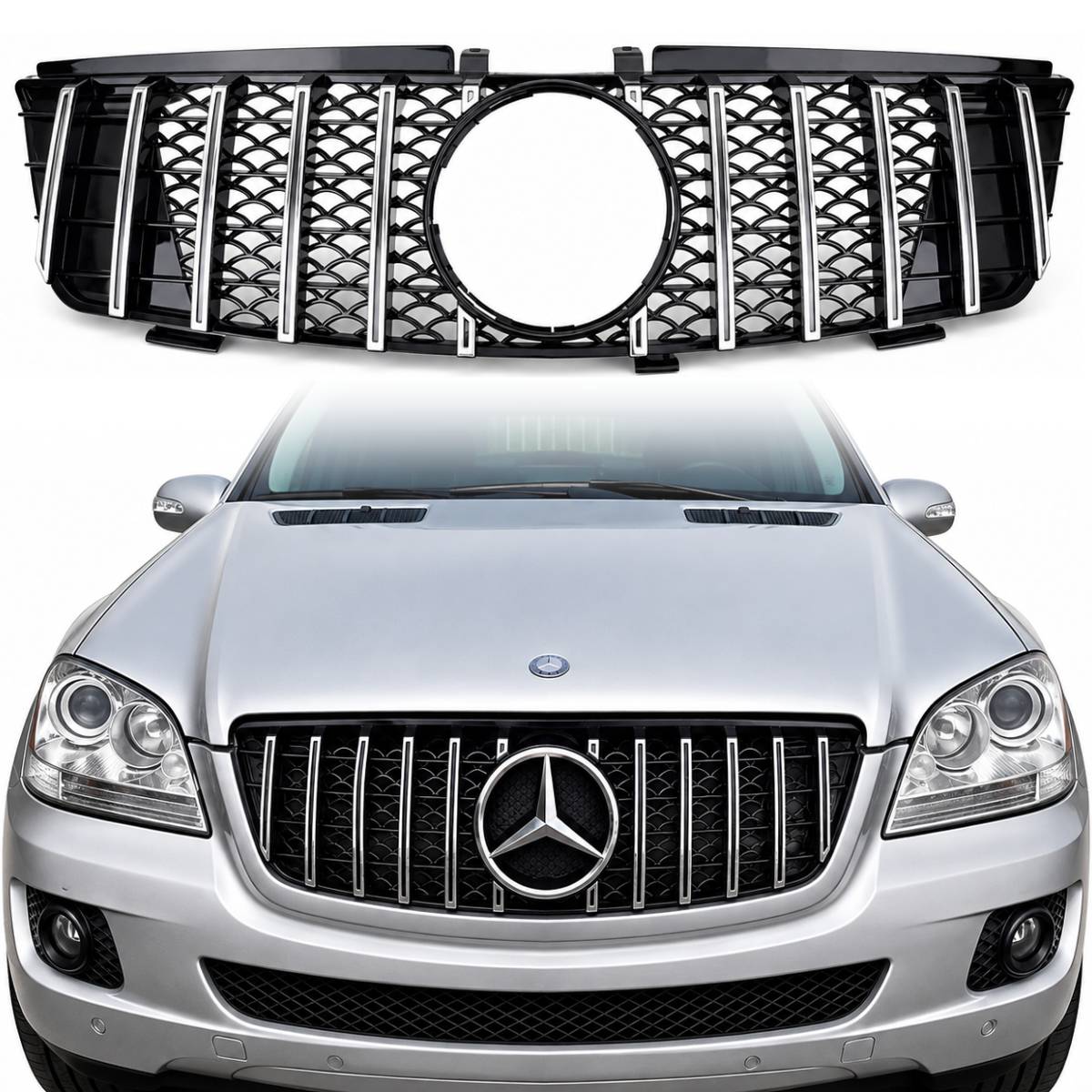 For Mercedes W164 ML-Class Front Bumper Chrome Sport Grille (2005–2008, ML550)