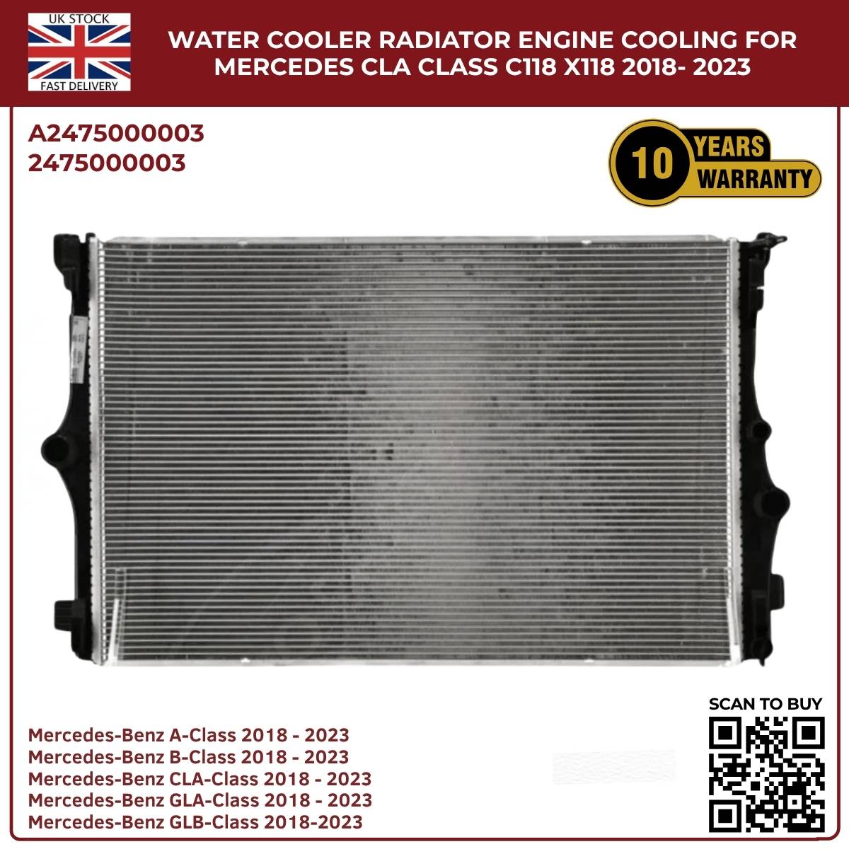 Mercedes CLA-Class Radiator (C118/X118) 2018–2023 | Engine Cooling Water Cooler 22mm