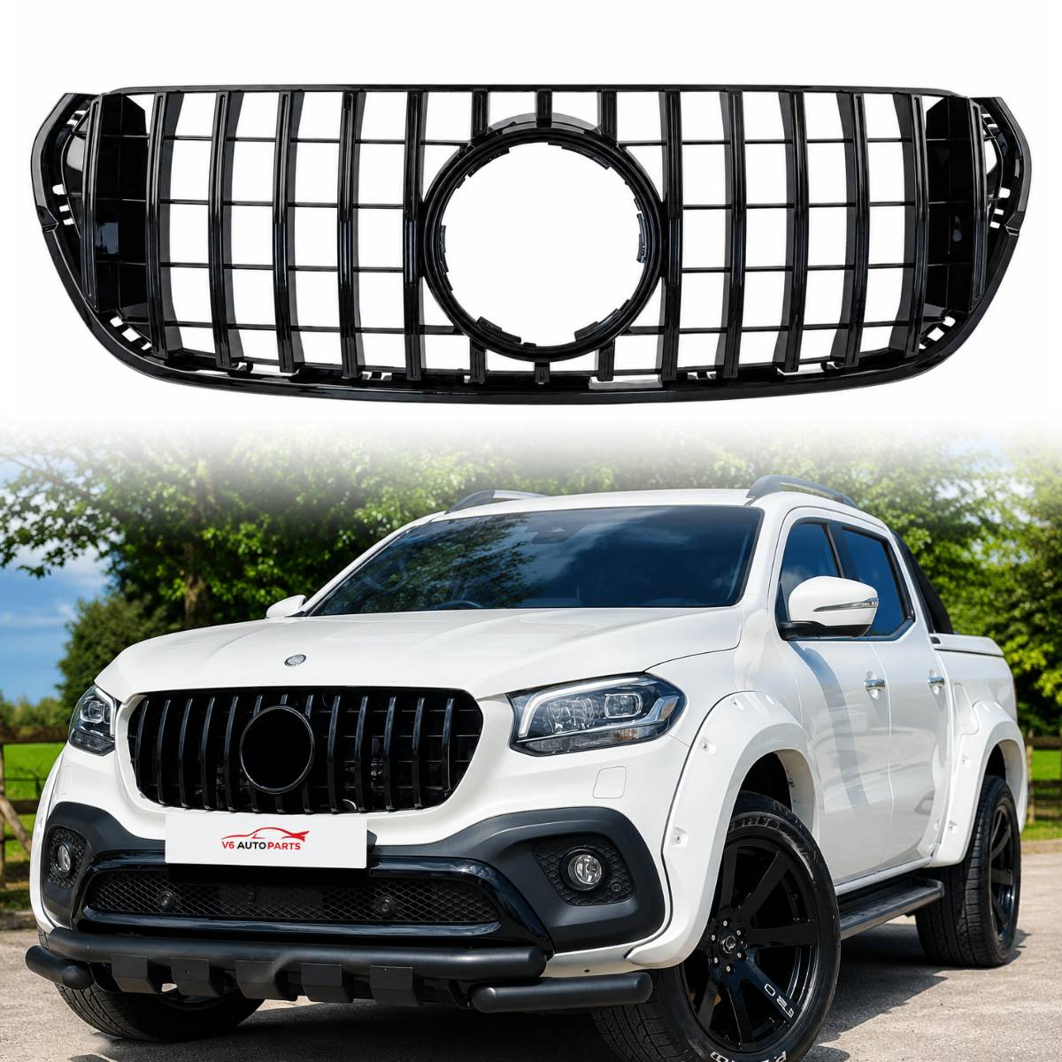 For Mercedes-Benz X-Class X470 Front Bumper GT Style Gloss Black Grille (2019–2022, 220d)