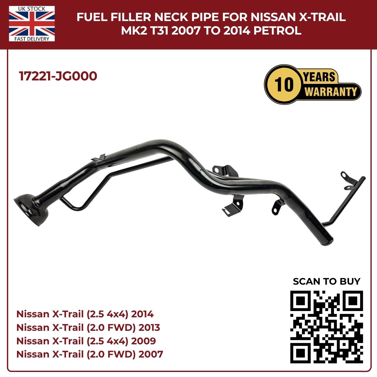 Fuel Filler Neck Pipe for Nissan X‑Trail MK2 T31 (2007–2014) Petrol – OEM Replacement 17221‑JG000