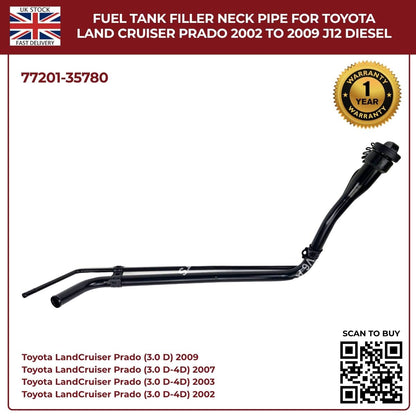 Fuel Tank Filler Neck Pipe For Toyota Land Cruiser Prado J12 (2002–2009) – Petrol 4.0L | Part No. 77201‑35780