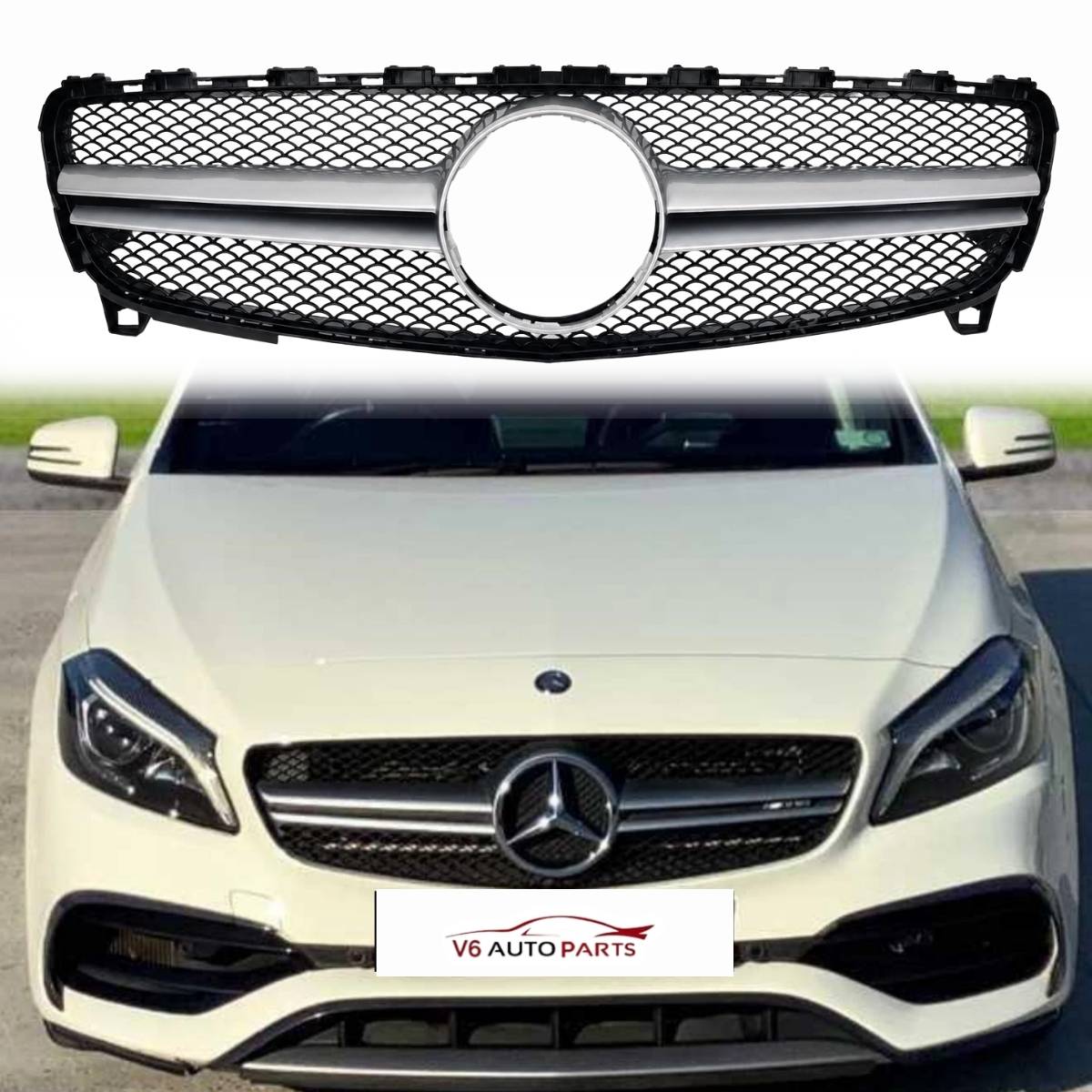 Mercedes-Benz A-Class W176 (2015–2018) Front Bumper Chrome AMG Grille – Fits A160, A200, A45 Facelift
