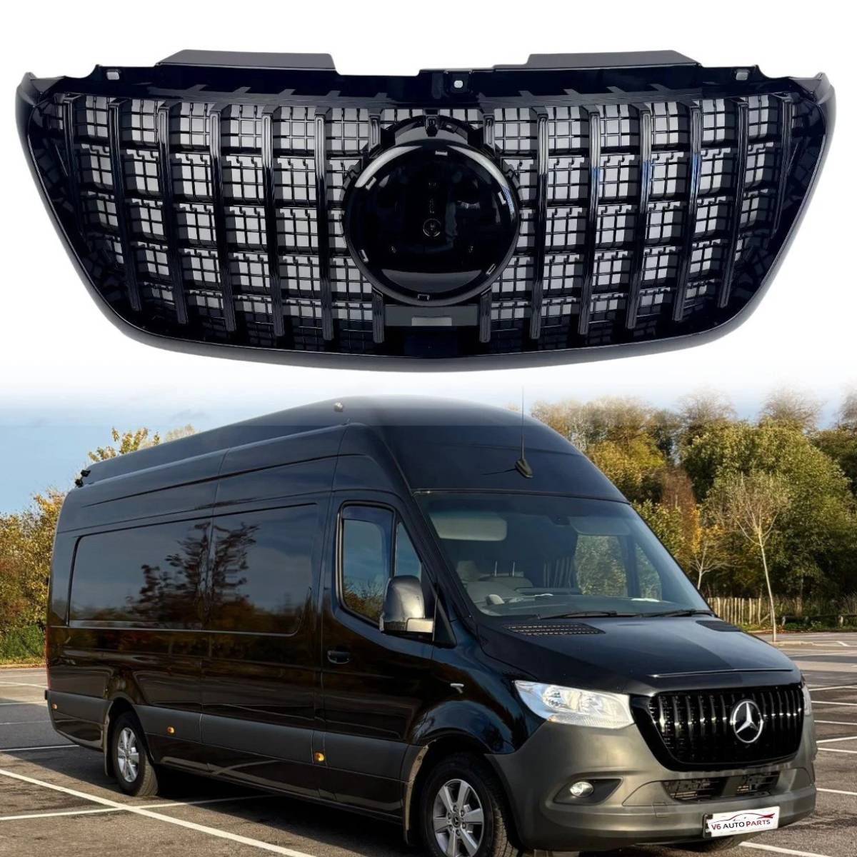 For Mercedes-Benz Sprinter W907 Panamericana Gloss Black Front Bumper Grille 2018–2025 – Cab & Van
