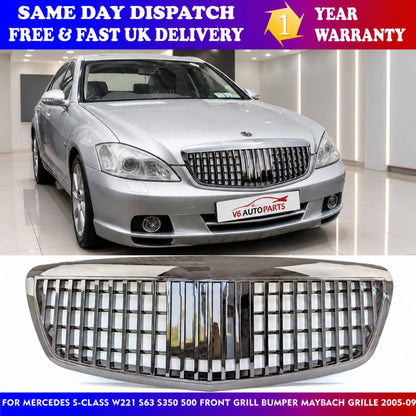 Vorderer Kühlergrill in glänzendem Schwarz für 2005–2009 Benz W221 S-Klasse S63 AMG Maybach S350 S500