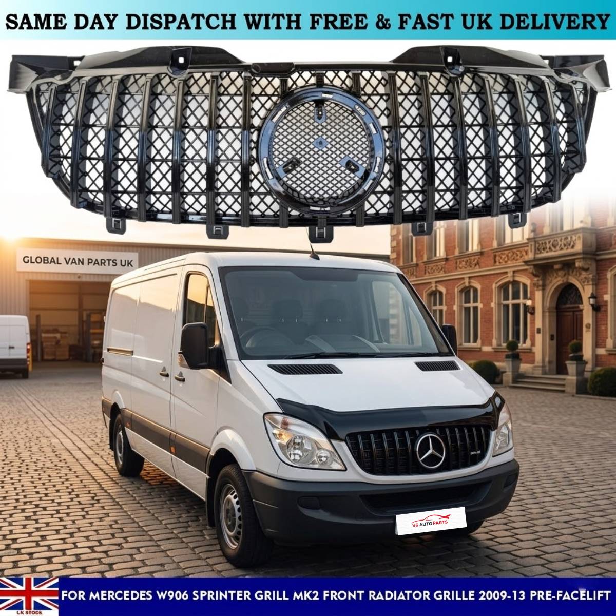Front Radiator Black GT Grille – Mercedes Sprinter W906 MK2 2008–2013 Pre‑Facelift
