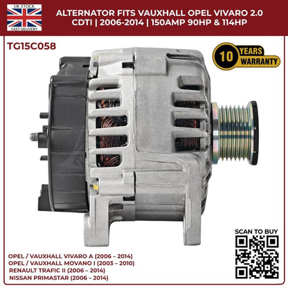 TG15C058 Alternator – 12V 150A | Fits 2006‑2014 Opel/Vauxhall Vivaro A 2.0 CDTi Diesel