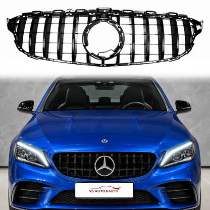 GT‑Style Gloss Black Front Radiator Grille for Mercedes‑Benz C‑Class W205 (2018‑2020 | C200, C43 AMG)
