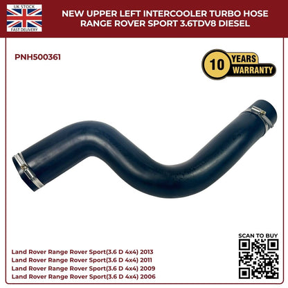 Range Rover Sport 3.6 TDV8 Intercooler Turbo Hose – Upper Left (PNH500361, Diesel OE Replacement)