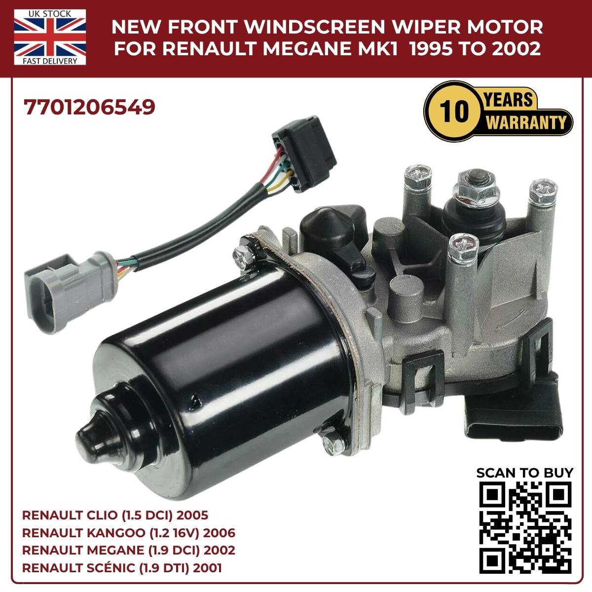 image of Front Windscreen Wiper Motor 12V for Renault Megane MK1 FWD 7701206549