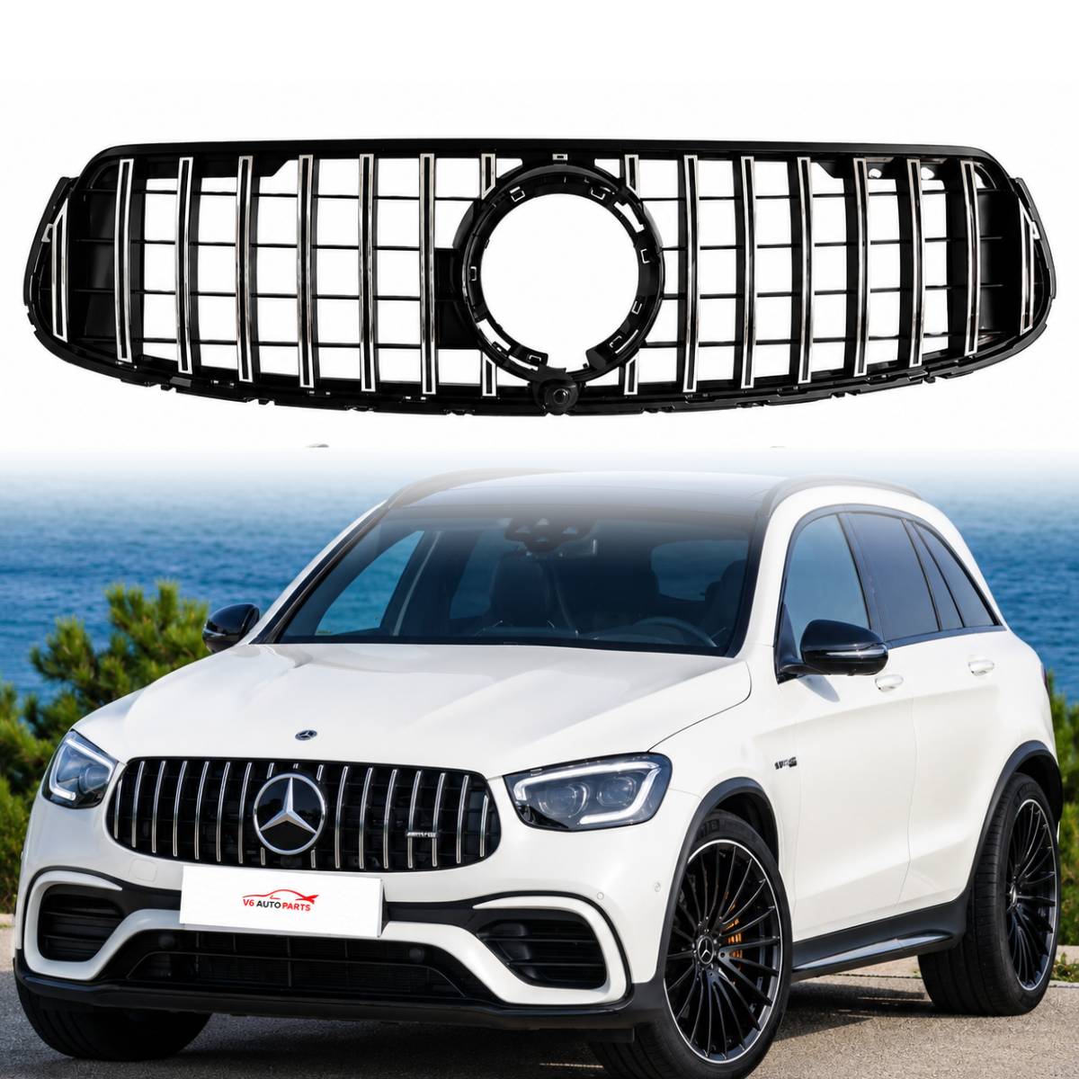Front Bumper Chrome Slats GT Sport Grille | Fits 2019–2023 Mercedes-Benz GLC-Class W253/C253 Coupe GLC300 & GLC43 (Facelift)
