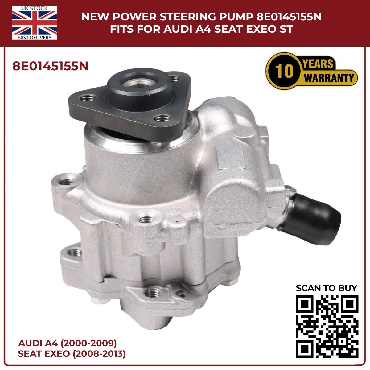 Image of replacement hydraulic power steering pump OEM 8E0145155N for Audi A4