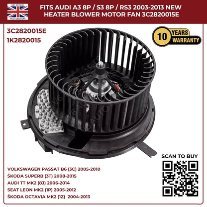 Heater Blower Motor Fan For Audi TT MK2 2006–2014 / A3 8P S3 – OEM 1K2820015A, 3C2820015E