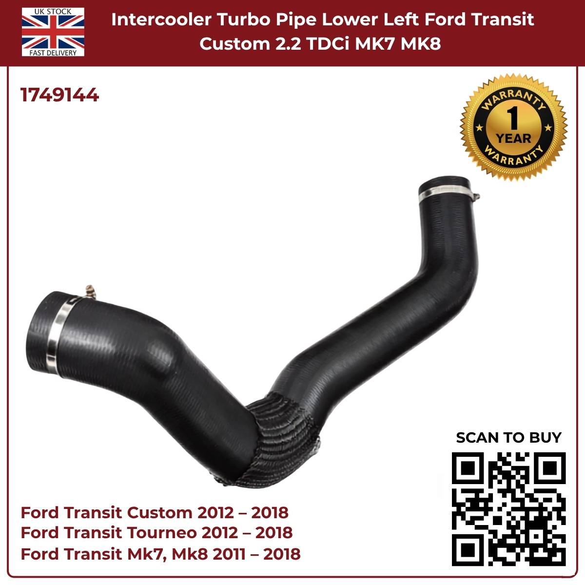 Image of 1749144 intercooler pipe for Ford Transit Mk7 and Mk8 2011–2018