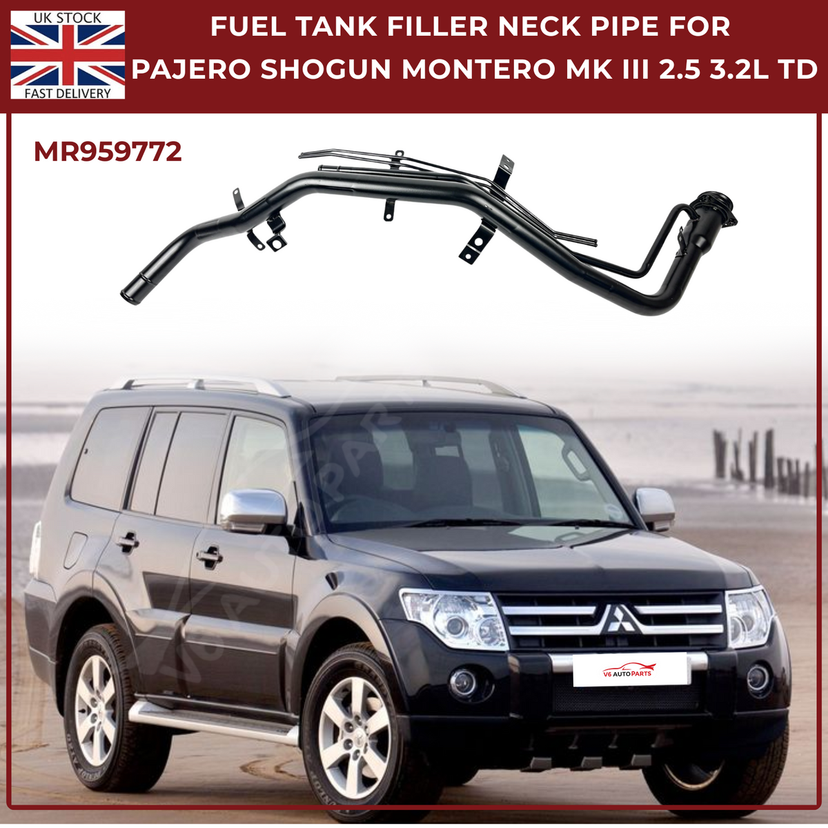 Fuel Tank Filler Neck Pipe MR959772 for Mitsubishi Pajero Shogun Montero Mk3 2000–2006 TD