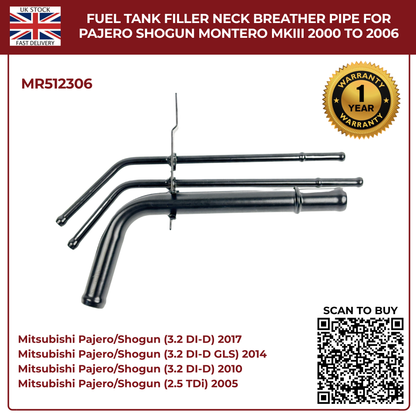 Fuel Tank Filler Neck Breather Pipe MR512306 For Mitsubishi Pajero Shogun Montero MK3 (2000–2006 Diesel)