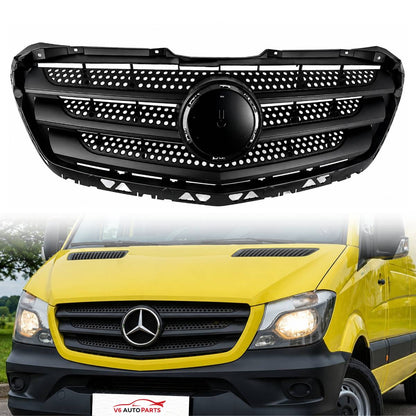 Front Bumper Radiator Grille for Mercedes-Benz Sprinter W906 319 CDI Van / Bus / Chassis Cab (2013–2017 Facelift) – Black, No Emblem