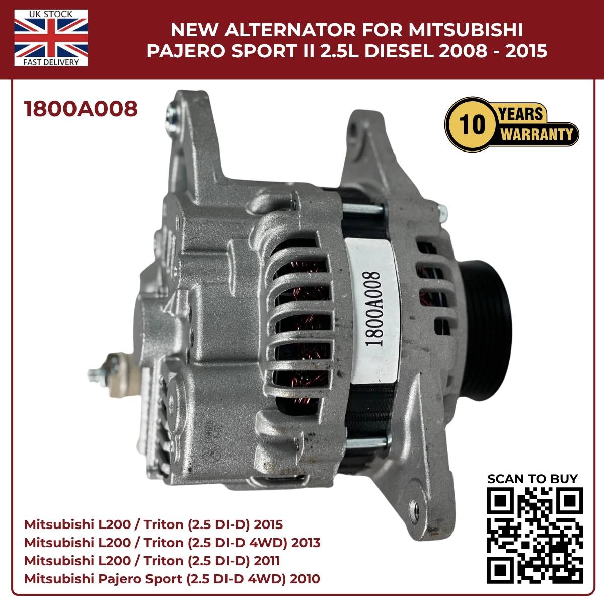 1800A008 Alternator – Mitsubishi L200 2008–2015 / Pajero Sport II 2.5L Diesel