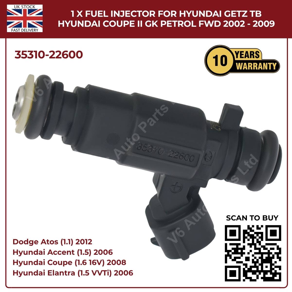 1 x Fuel Injector 35310‑22600 – Fits 2002‑2009 Hyundai Getz TB & Coupe II GK Petrol FWD