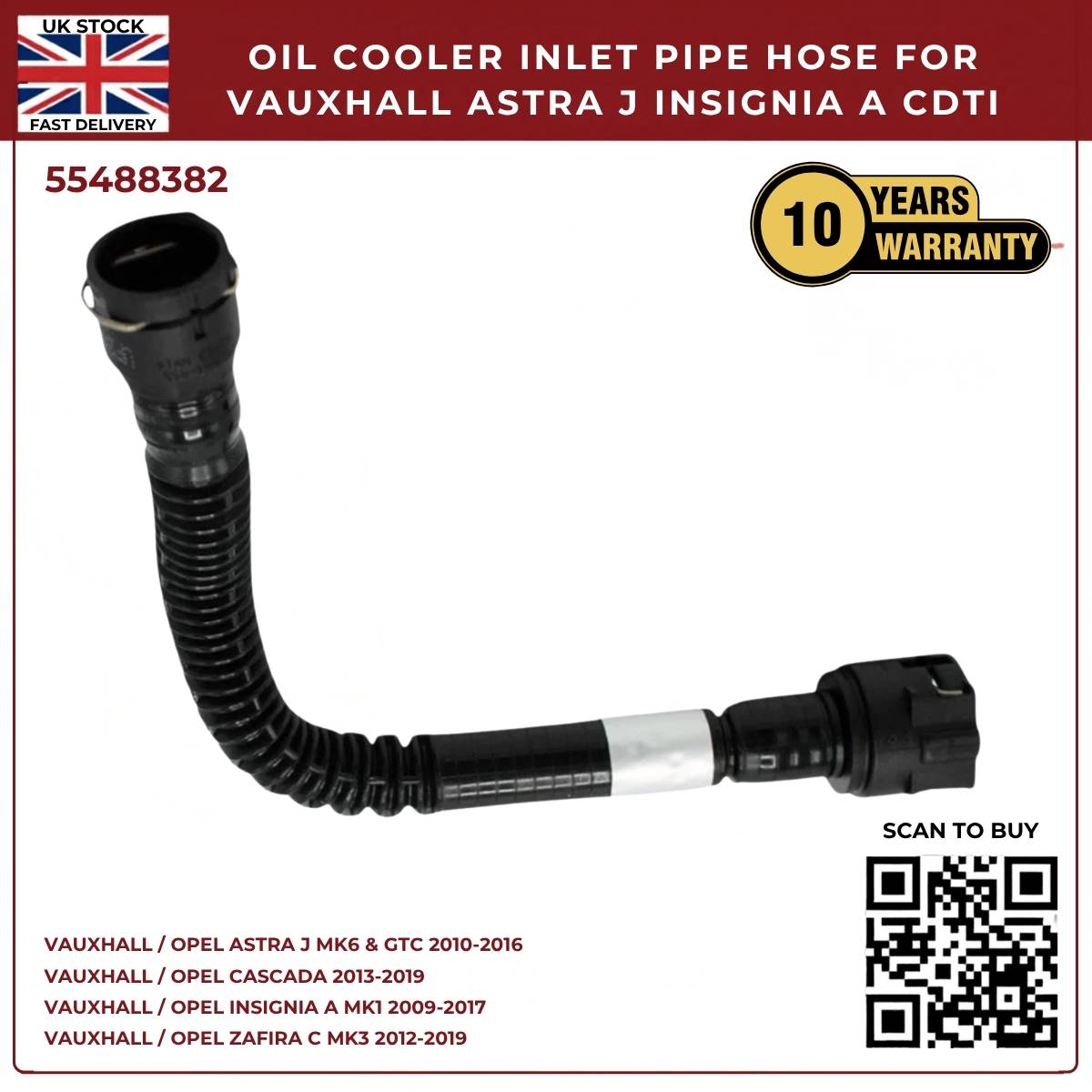Vauxhall Opel Saab Chevrolet Black Left Oil Cooler Inlet Hose Pipe 55488382