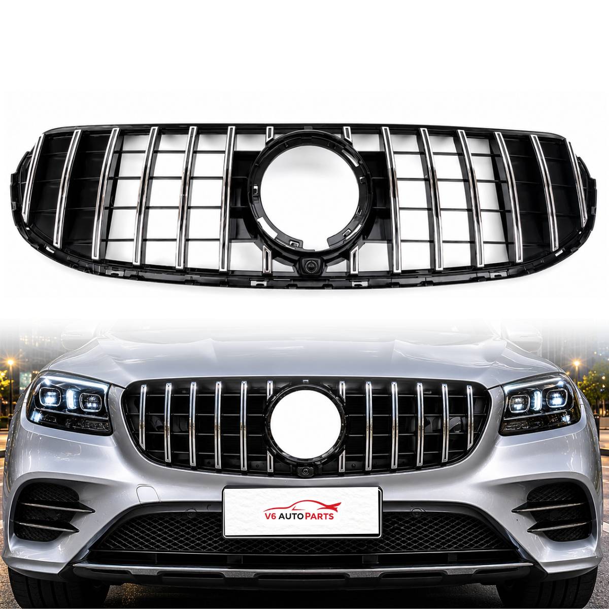 Front Bumper Panamericana Chrome Grille – Fits Mercedes-Benz GLC-Class X253 (GLC 200d, GLC 300 | 2019–2023 Facelift)