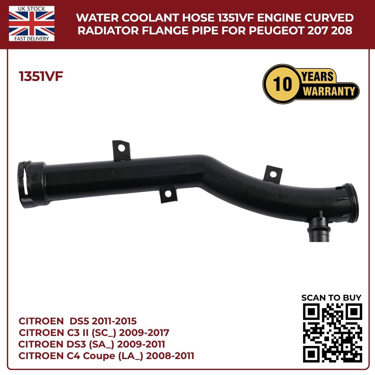 Water Coolant Hose  1351VF – Rear Right Engine Radiator Pipe for Peugeot & Citroën