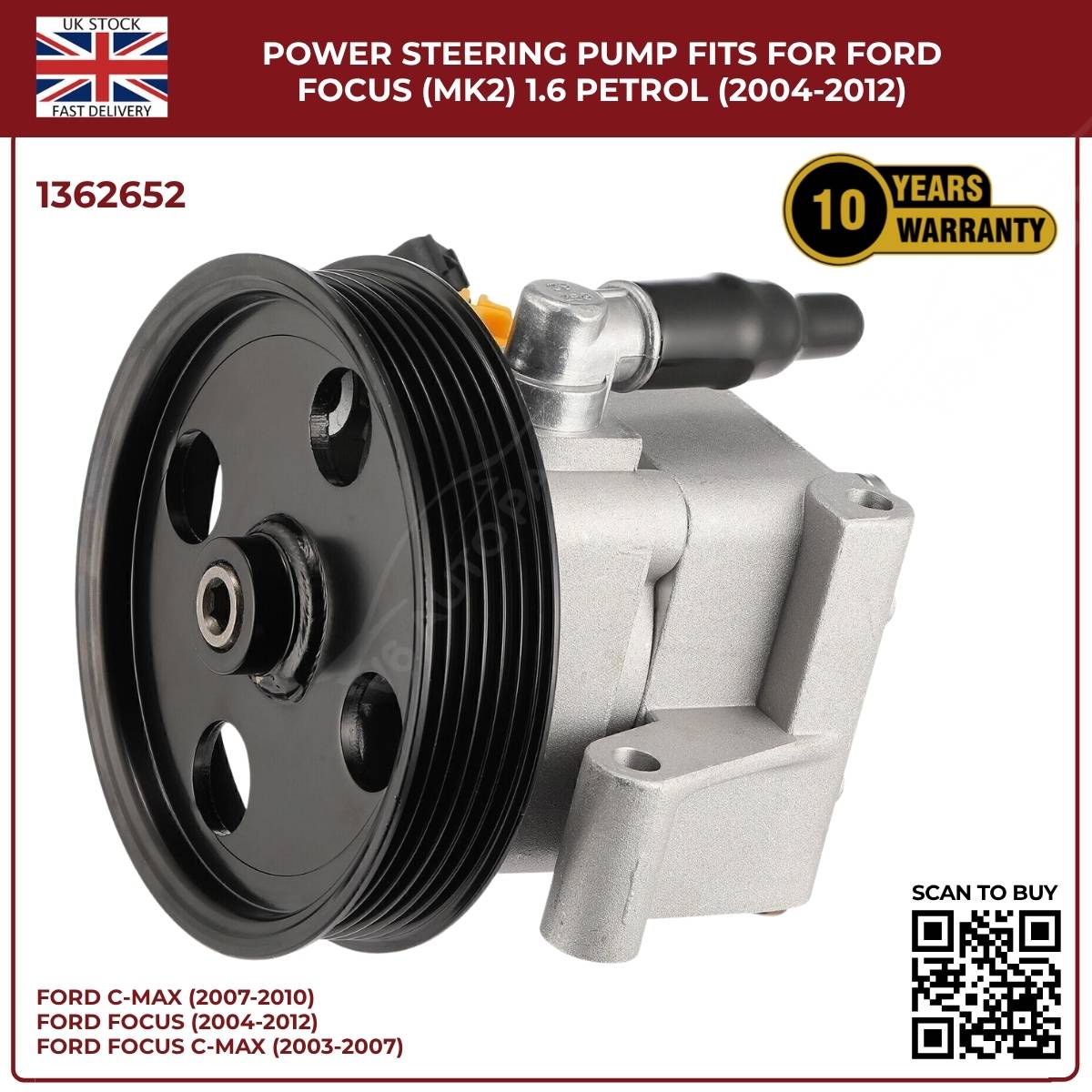 Power Steering Pump – Fits Ford Focus Mk2 1.6 Petrol (2004–2012) | OEM 4M513A696AD