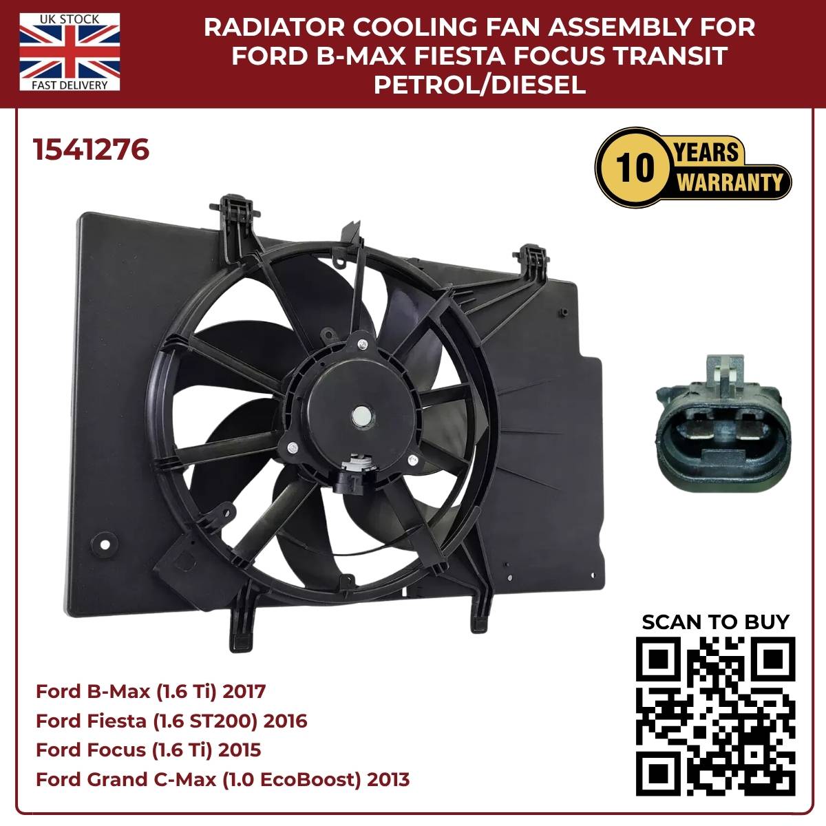 Radiator Cooling Fan Assembly – Ford B‑MAX, Fiesta, Focus, Transit (Petrol/Diesel)