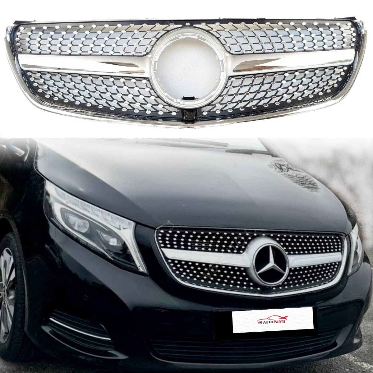 For Mercedes V-Class W447 V260 Chrome Diamond Front Radiator Grille (2015–2023)