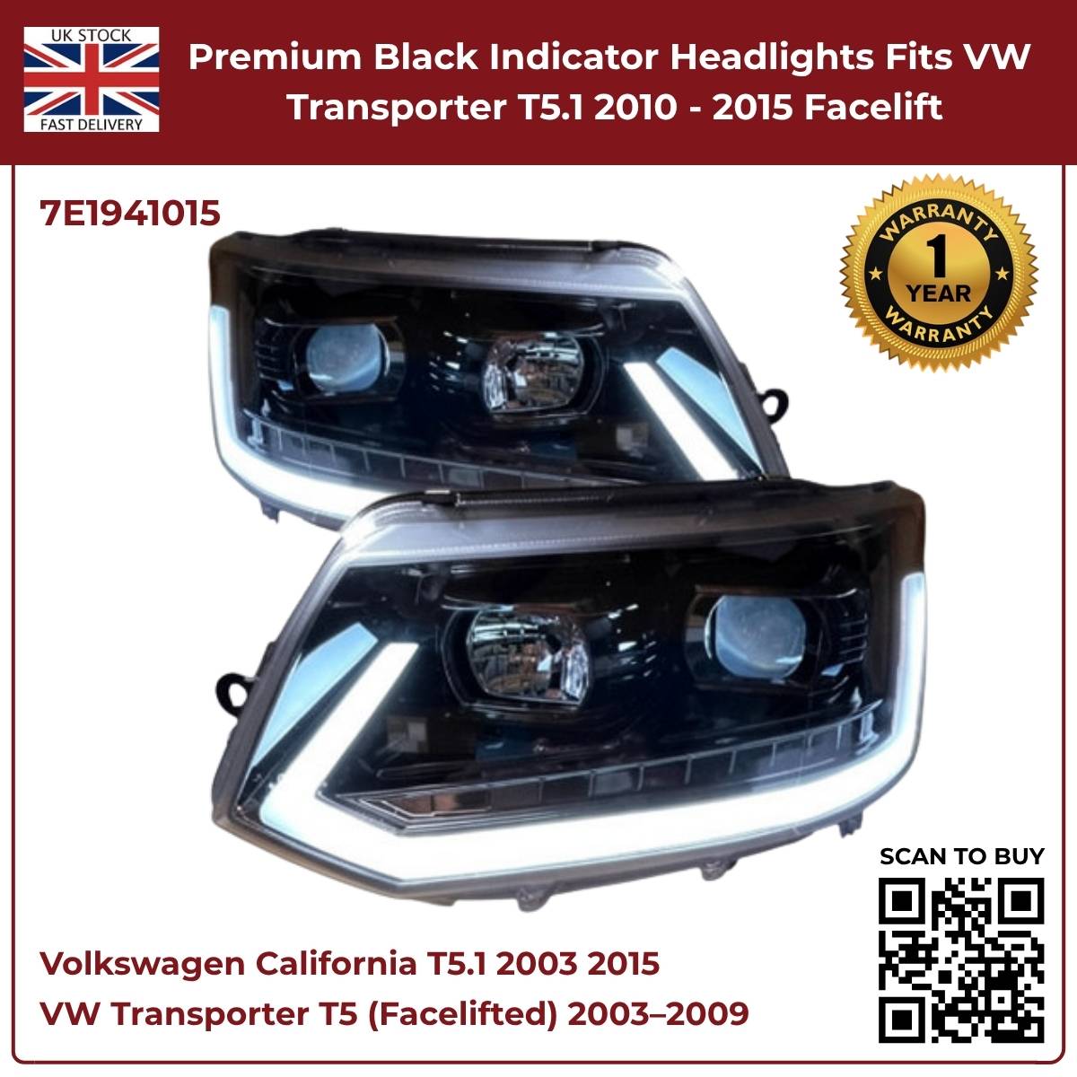Image of VW Transporter T5 Facelift Dynamic LED Headlights 2003–2009 – 7E1941015