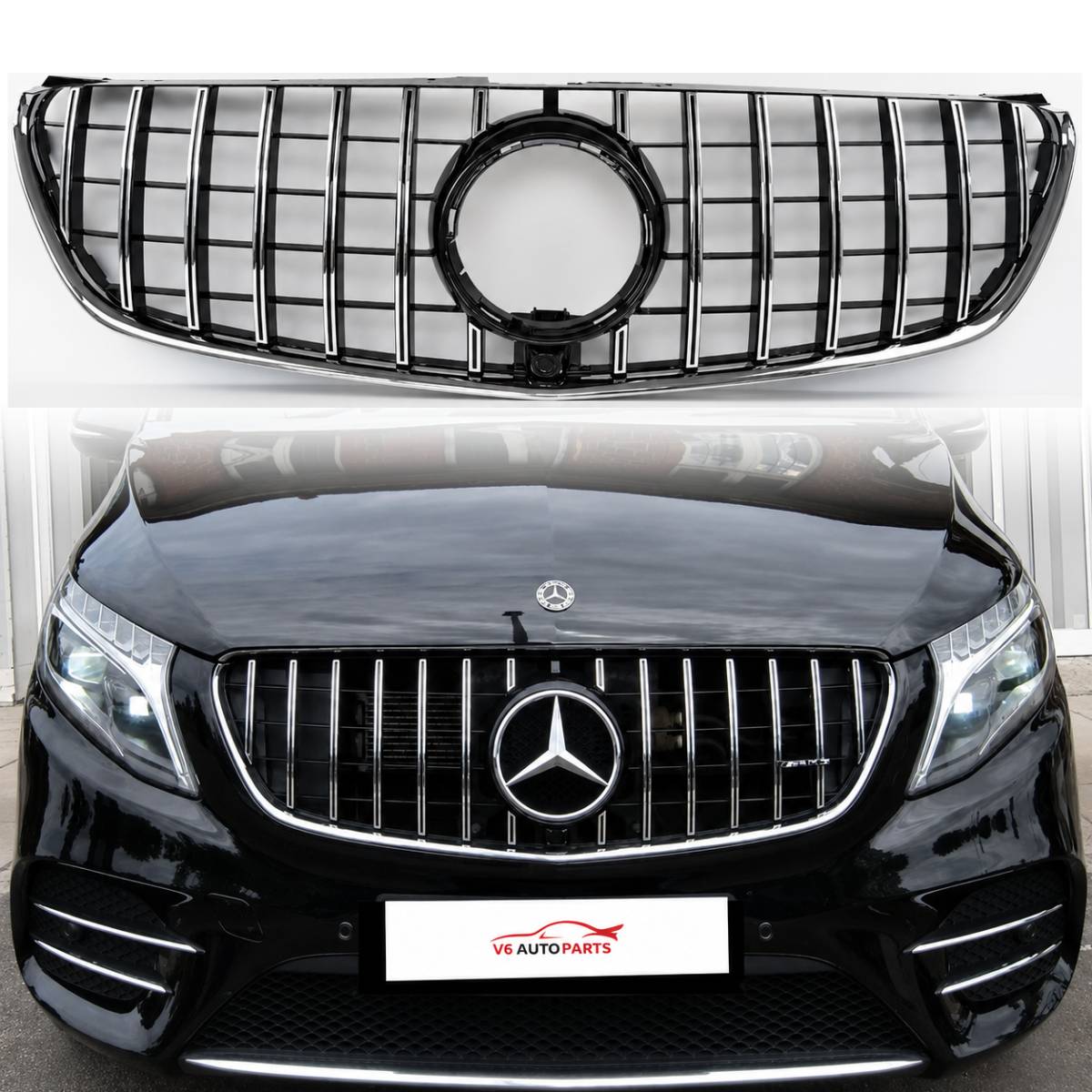 For Mercedes V-Class V250/V260 GT Grille – Black Slats Chrome Panamericana (2015–2023)
