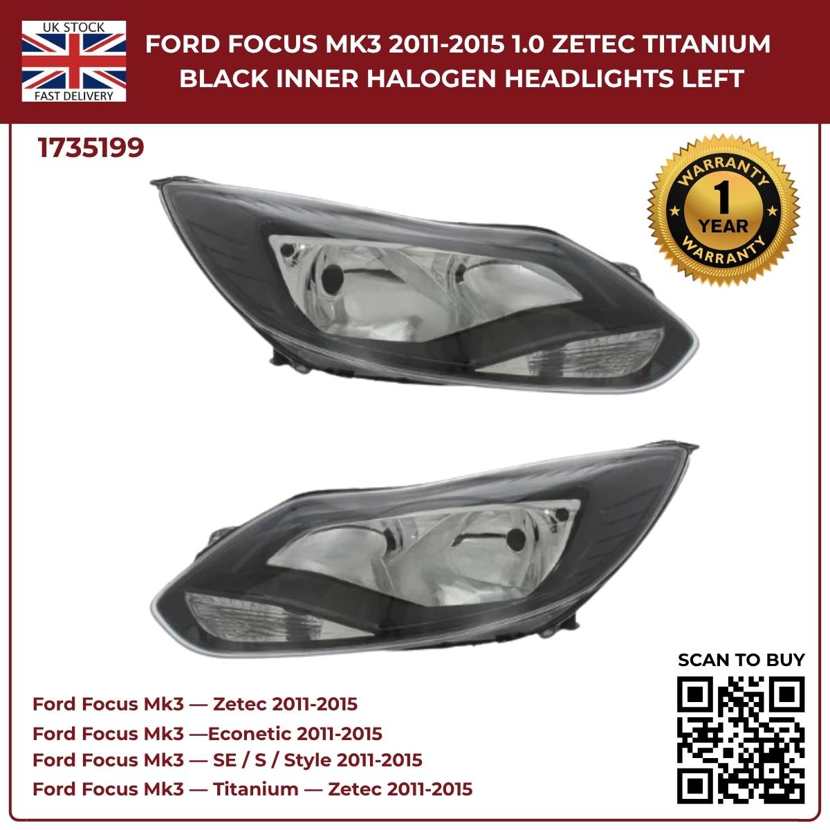 Image of Ford Focus Mk3 Halogen Headlights 2011–2015 – 1735199