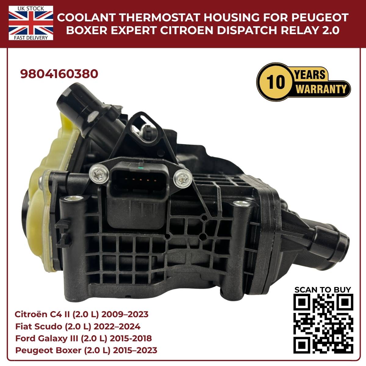 Coolant Thermostat Housing 9804160380 for Ford, Peugeot, Toyota & Vauxhall 2.0 Diesel Engines